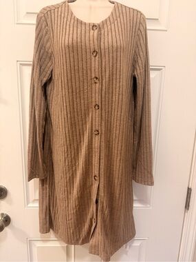 NWT New Ribbed Button Sleep Shirt Dressing Gown 1pc Pajama - S, Tan